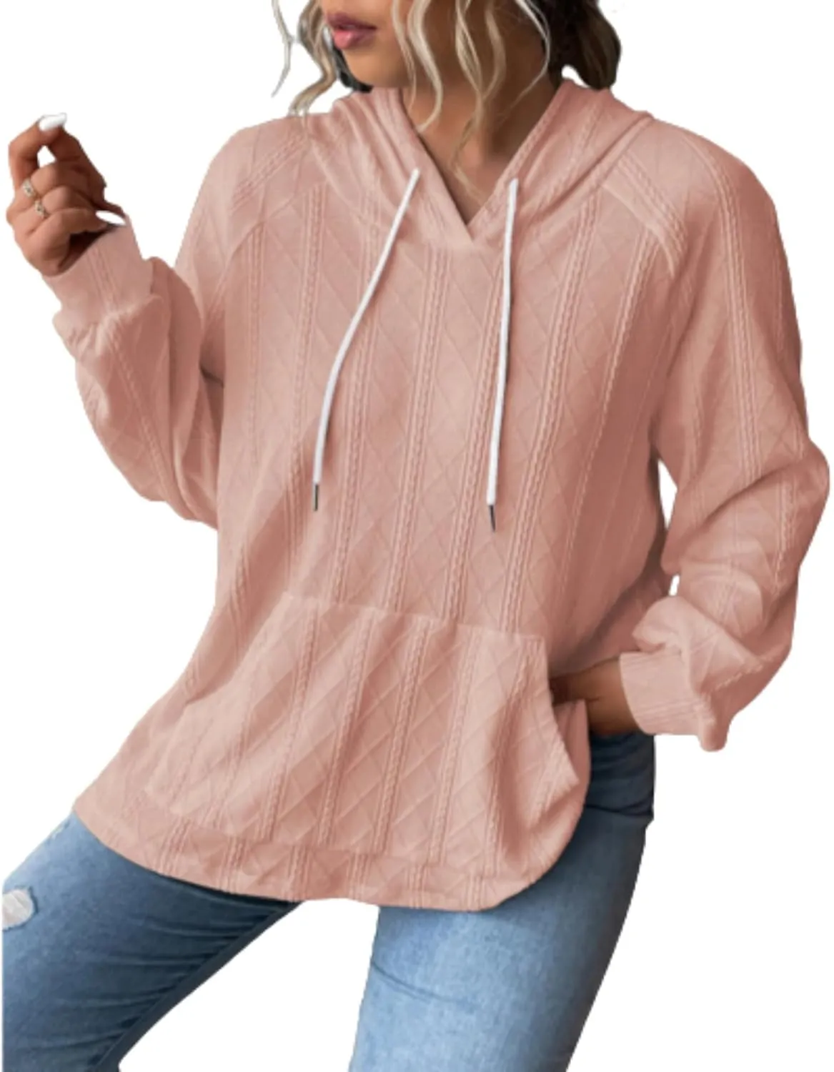 ZOCANIA Women's Hooded Knit Sweater Soft Comfy Loose Hoodies Lightweight Solid Drawstring Pullover with Kangaroo Pocket