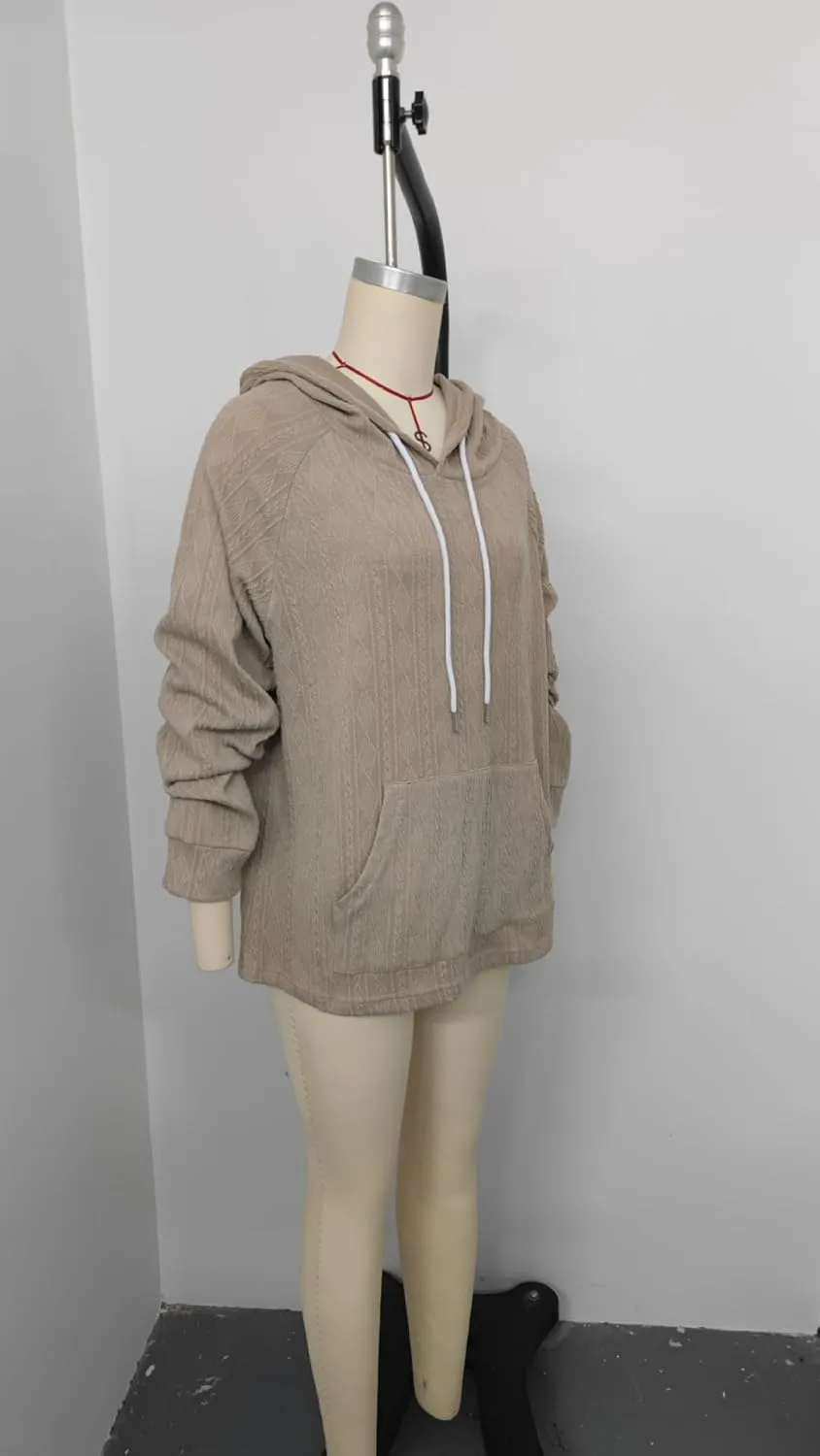 ZOCANIA Women's Hooded Knit Sweater Soft Comfy Loose Hoodies Lightweight Solid Drawstring Pullover with Kangaroo Pocket