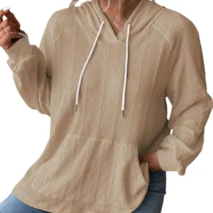 ZOCANIA Women's Hooded Knit Sweater Soft Comfy Loose Hoodies Lightweight Solid Drawstring Pullover with Kangaroo Pocket