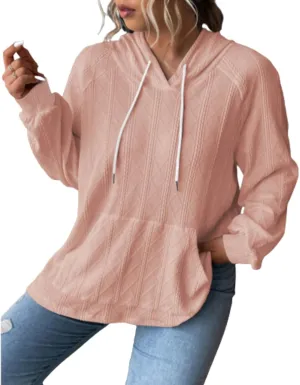 ZOCANIA Women's Hooded Knit Sweater Soft Comfy Loose Hoodies Lightweight Solid Drawstring Pullover with Kangaroo Pocket