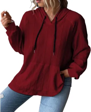 ZOCANIA Women's Hooded Knit Sweater Soft Comfy Loose Hoodies Lightweight Solid Drawstring Pullover with Kangaroo Pocket