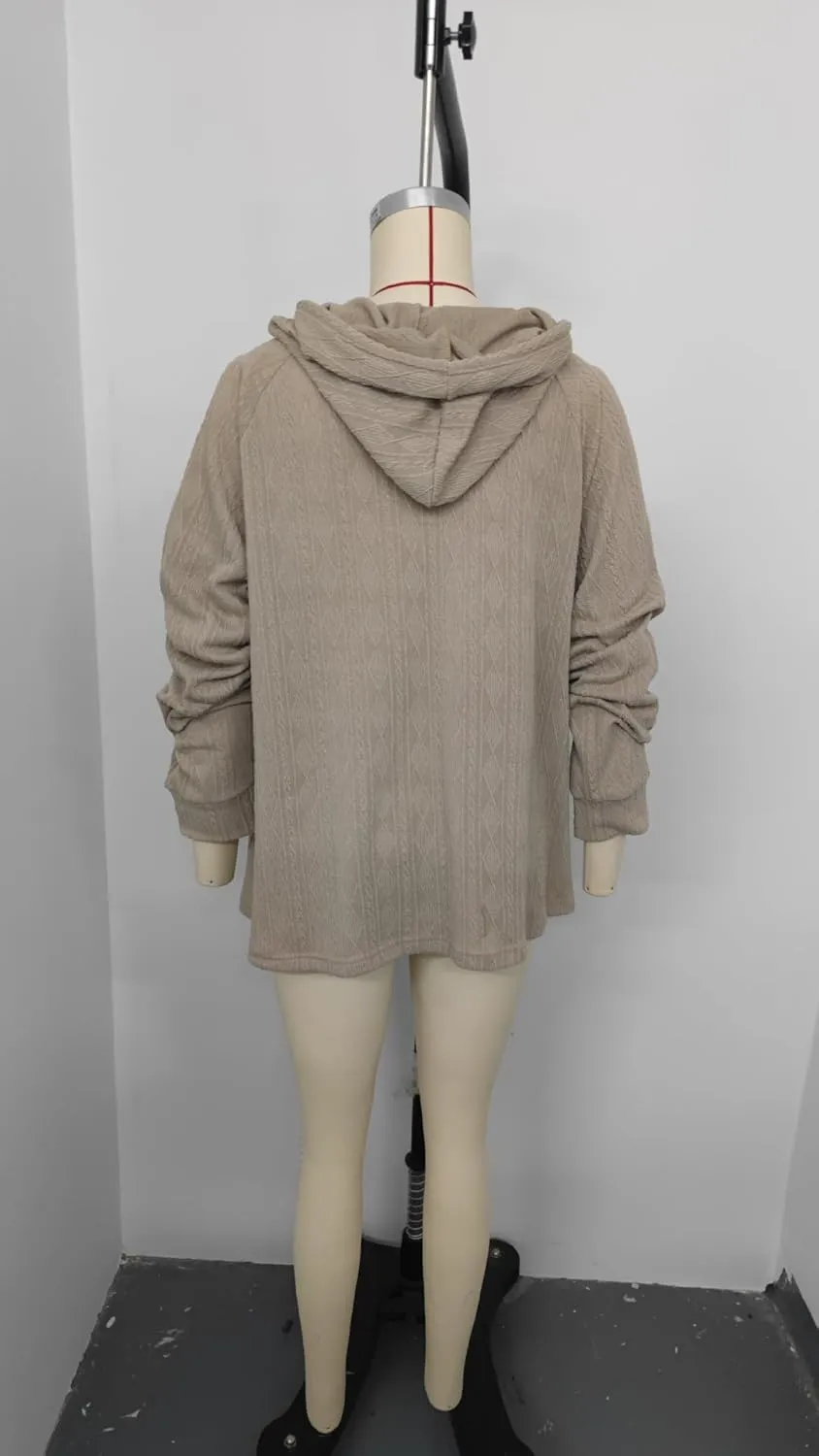 ZOCANIA Women's Hooded Knit Sweater Soft Comfy Loose Hoodies Lightweight Solid Drawstring Pullover with Kangaroo Pocket