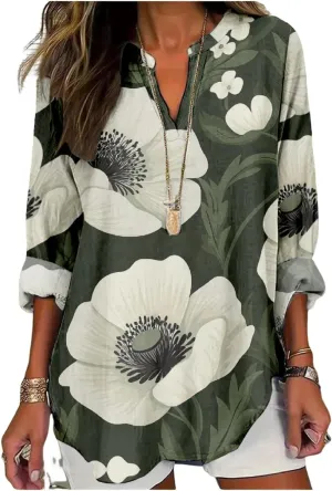 ZOCAVIA Women's Boho Floral Printed Shirts Blouses Long Sleeve Casual Loose Plus Size Beach Vacation Tunic Tops