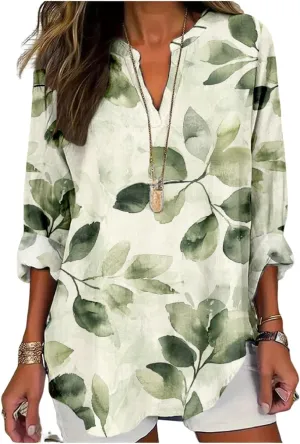 ZOCAVIA Women's Boho Floral Printed Shirts Blouses Long Sleeve Casual Loose Plus Size Beach Vacation Tunic Tops