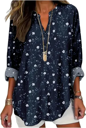 ZOCAVIA Women's Boho Floral Printed Shirts Blouses Long Sleeve Casual Loose Plus Size Beach Vacation Tunic Tops