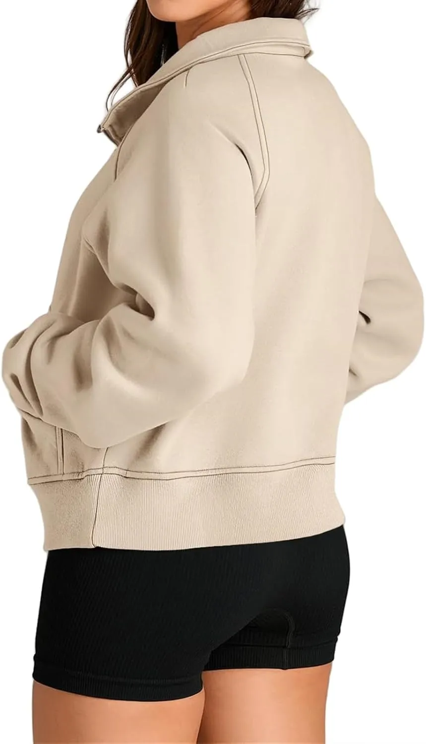 ZWRXW Womens Oversized Half Zip Sweatshirts Long Sleeve Stand Collared Solid Pullover Fall Fashion Fleece Outfits with Pocket