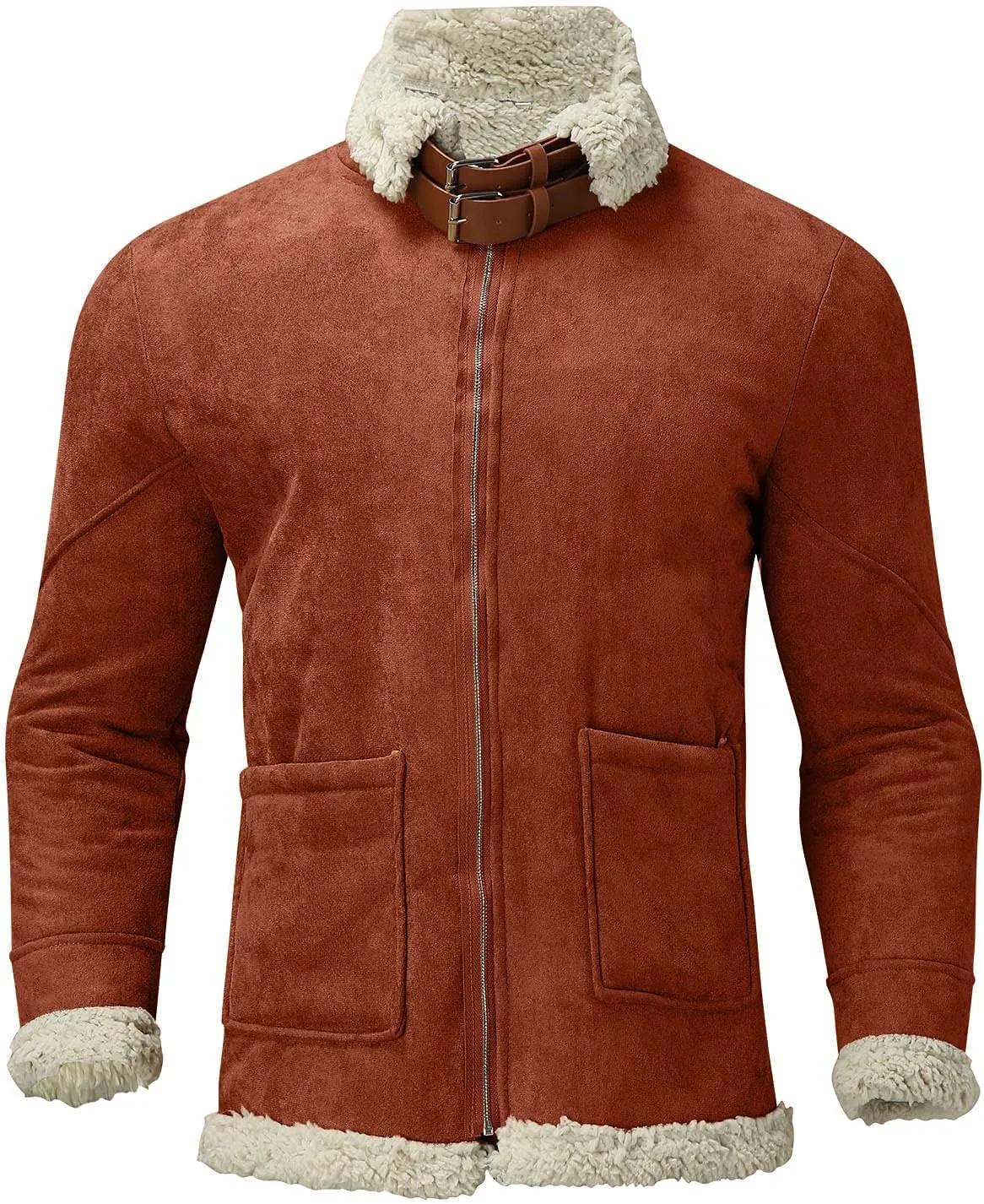 ZYXTIM Men's Suede Bomber Jackets Lapel Fleece Sherpa Lined Warm Trucker Jacket Oversized Zipper Heavyweight Trench Coat