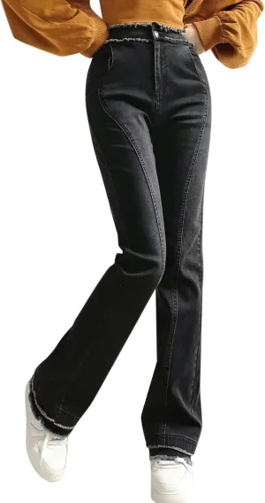 ZYXTIM Womens High Waisted Stretch Juniors Bootcut Jeans Slim Fit Shaping Tummy Control Bell Bottom Washed Long Denim Pants